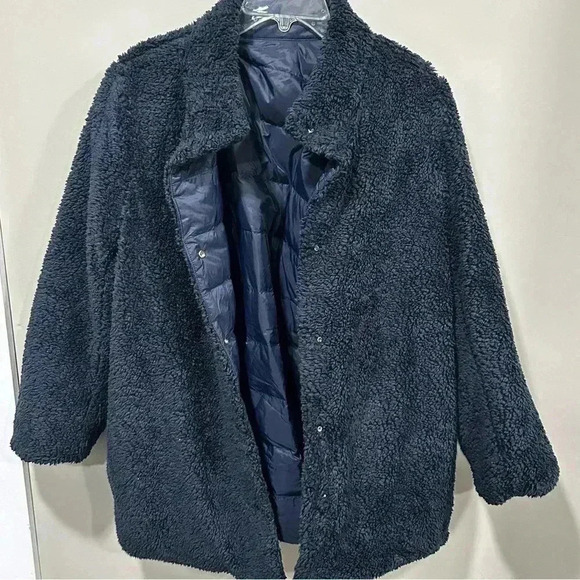 J. Jill Down Reversible Puffer Coat Jacket Size M Petite Blue - Picture 4 of 6